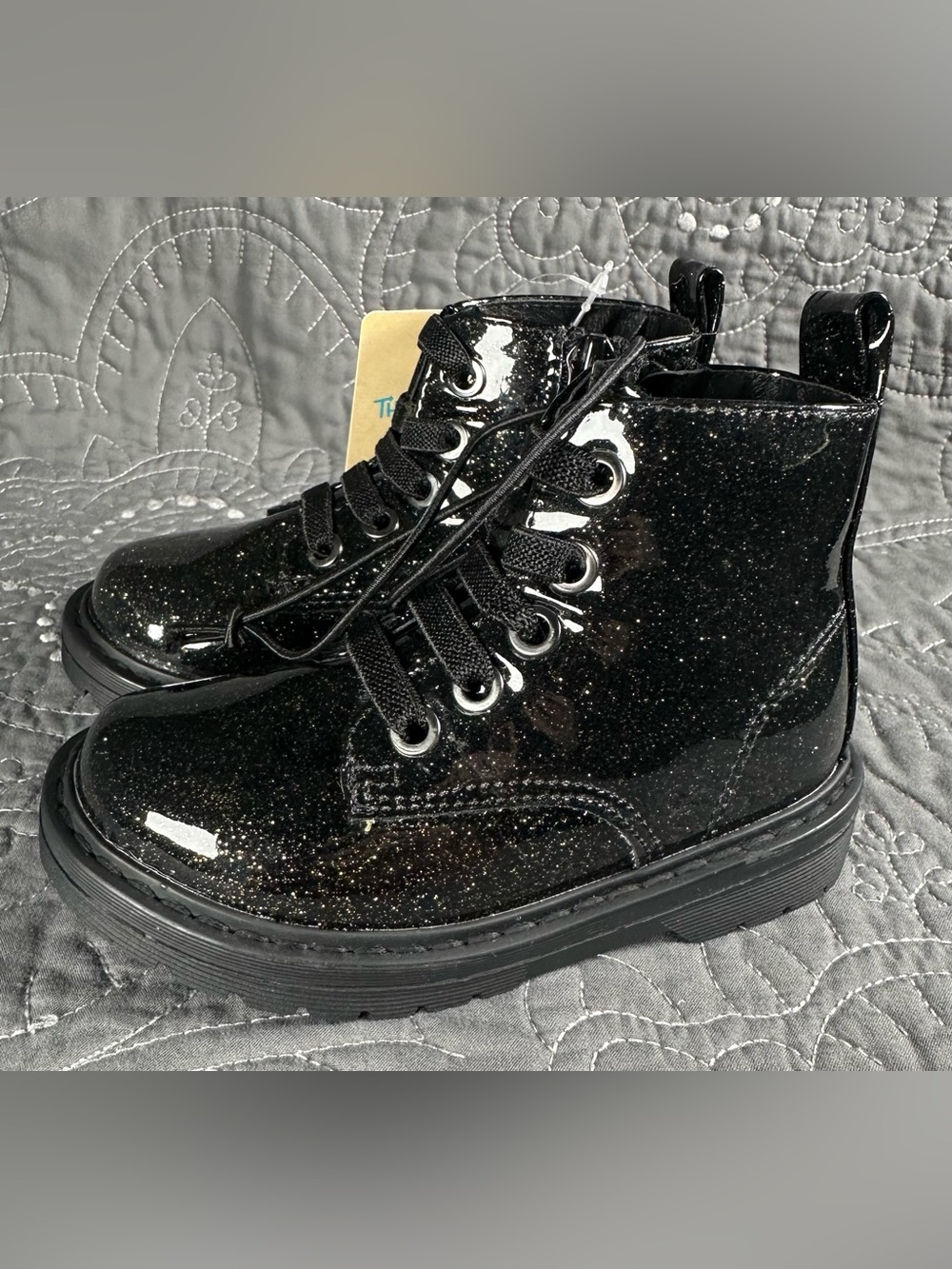 Thereabouts Toddler Girls Lil Reese Black Glittery Combat Boots NWT Size 6